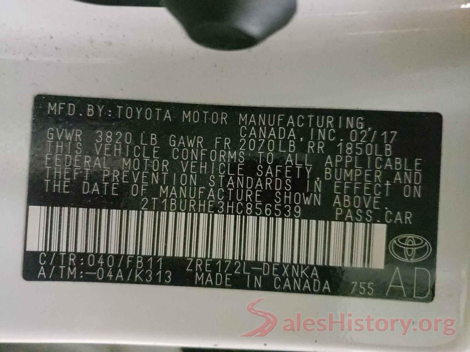 2T1BURHE3HC856539 2017 TOYOTA COROLLA