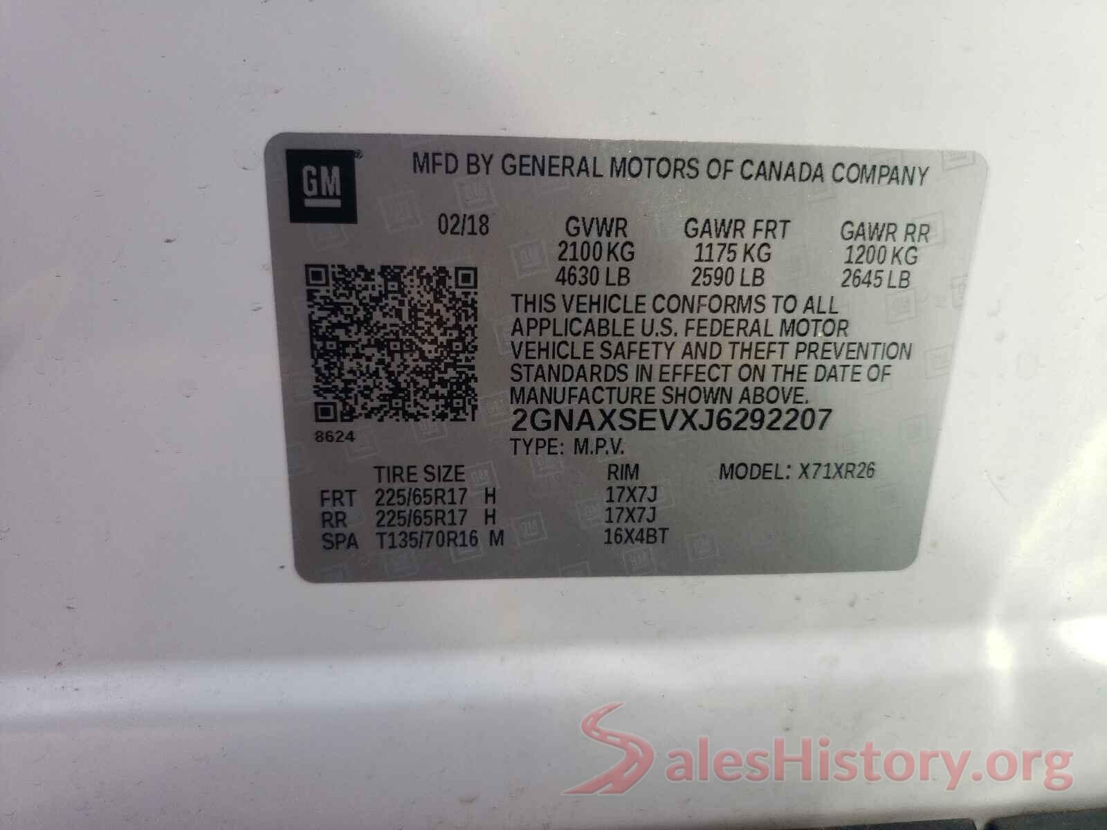 2GNAXSEVXJ6292207 2018 CHEVROLET EQUINOX