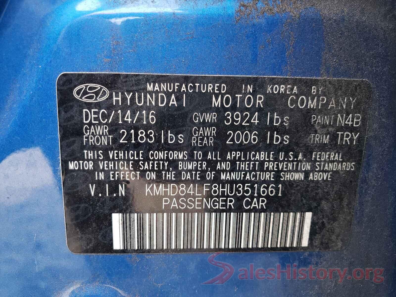 KMHD84LF8HU351661 2017 HYUNDAI ELANTRA