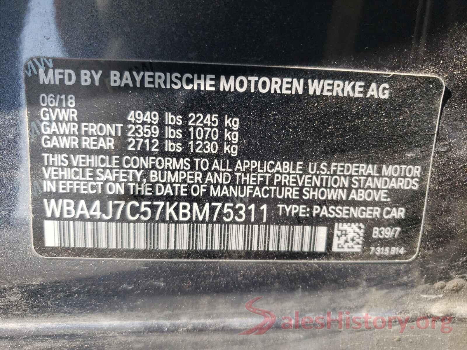 WBA4J7C57KBM75311 2019 BMW 4 SERIES