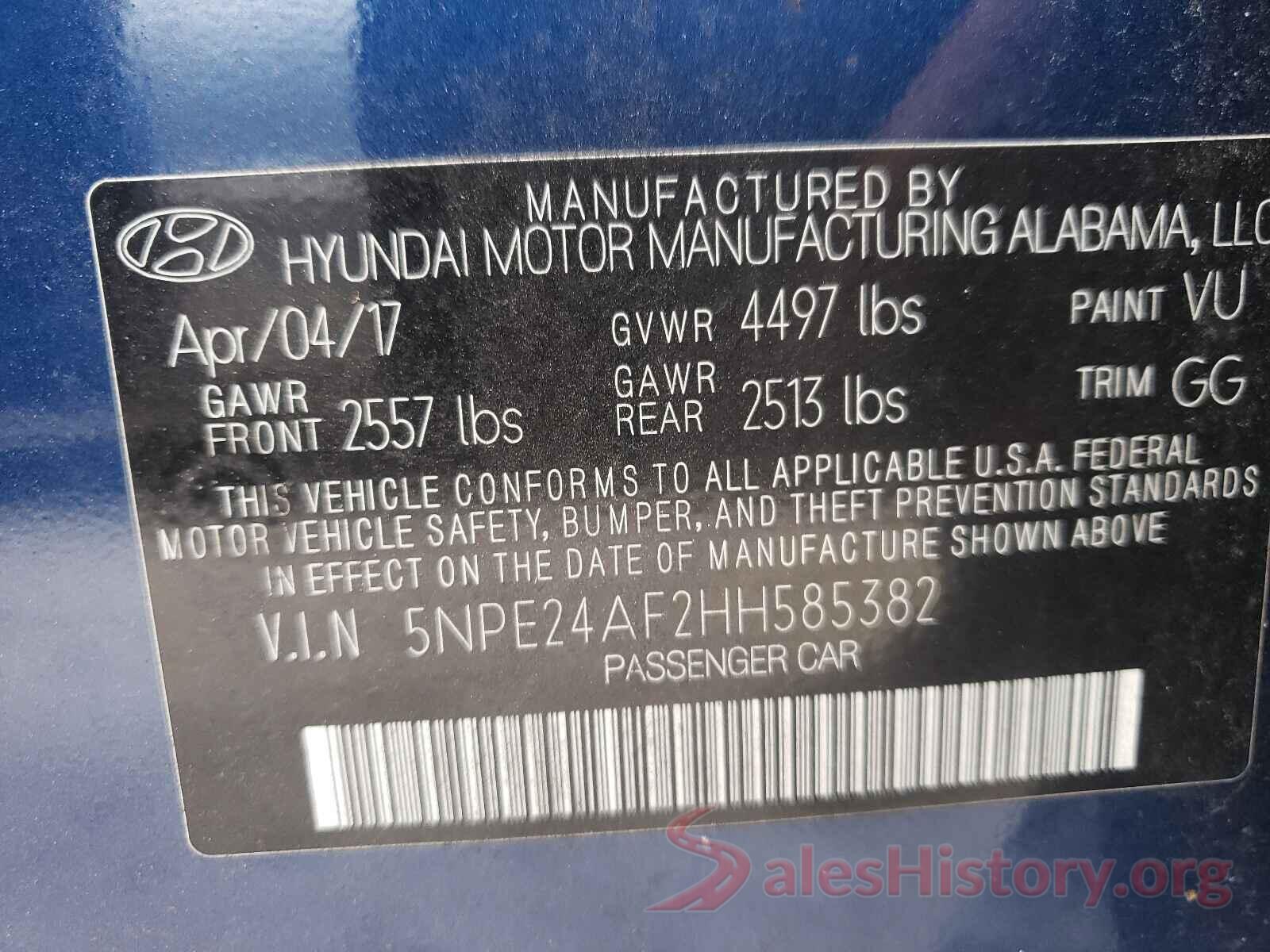 5NPE24AF2HH585382 2017 HYUNDAI SONATA