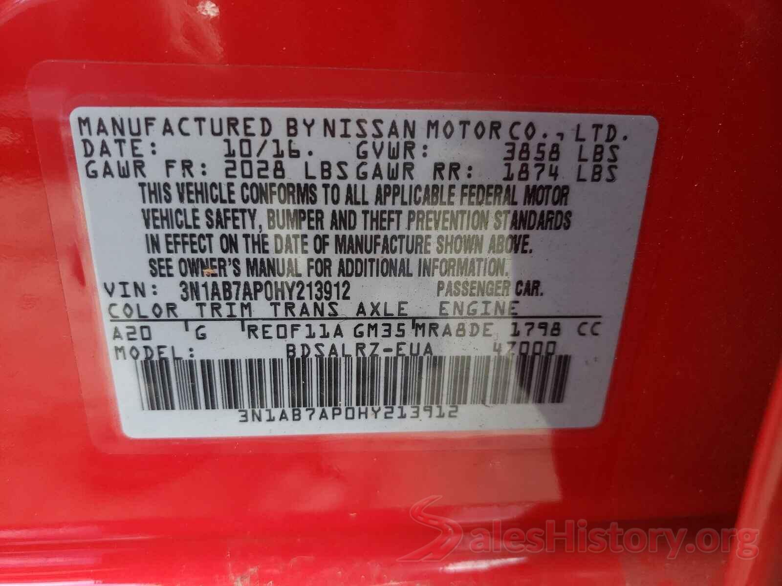 3N1AB7AP0HY213912 2017 NISSAN SENTRA