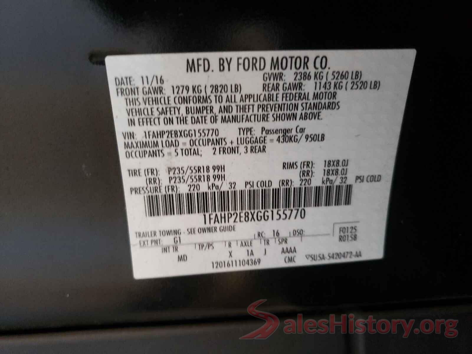 1FAHP2E8XGG155770 2016 FORD TAURUS