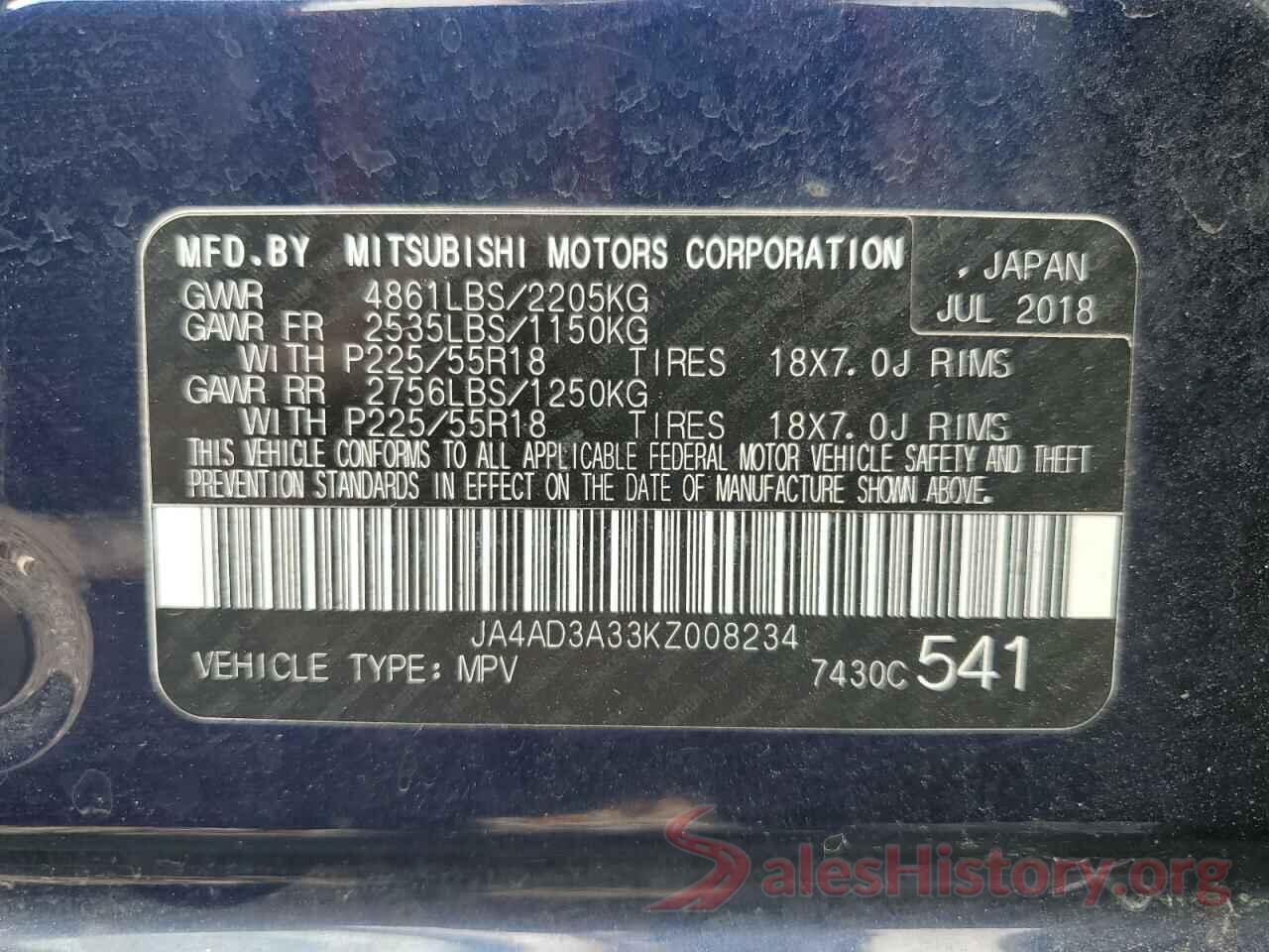 JA4AD3A33KZ008234 2019 MITSUBISHI OUTLANDER