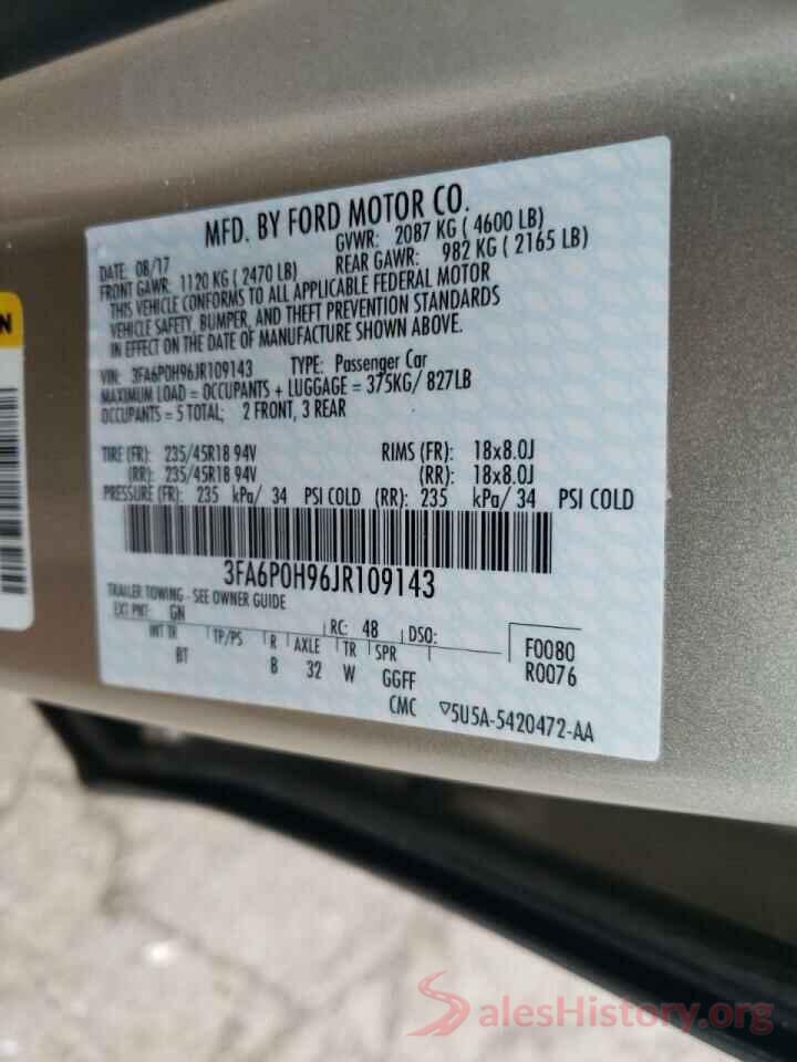 3FA6P0H96JR109143 2018 FORD FUSION