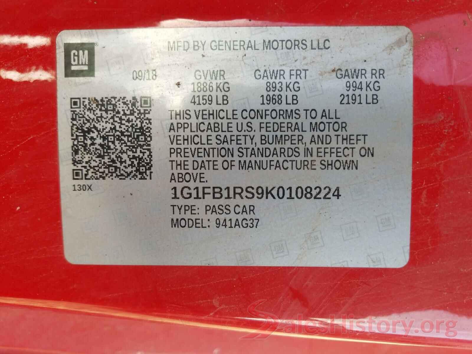 1G1FB1RS9K0108224 2019 CHEVROLET CAMARO