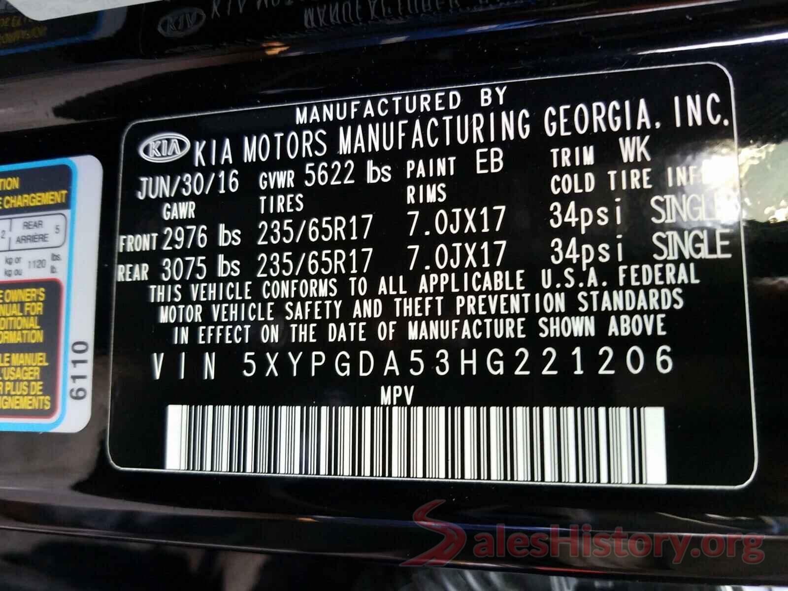 5XYPGDA53HG221206 2017 KIA SORENTO