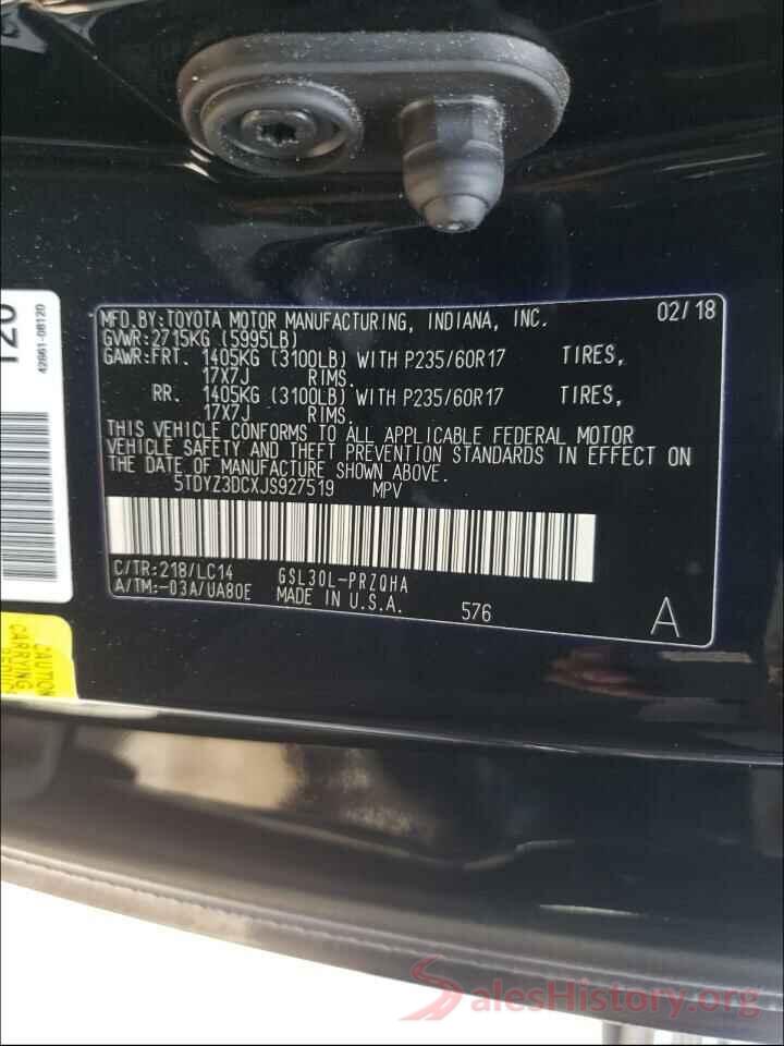 5TDYZ3DCXJS927519 2018 TOYOTA SIENNA