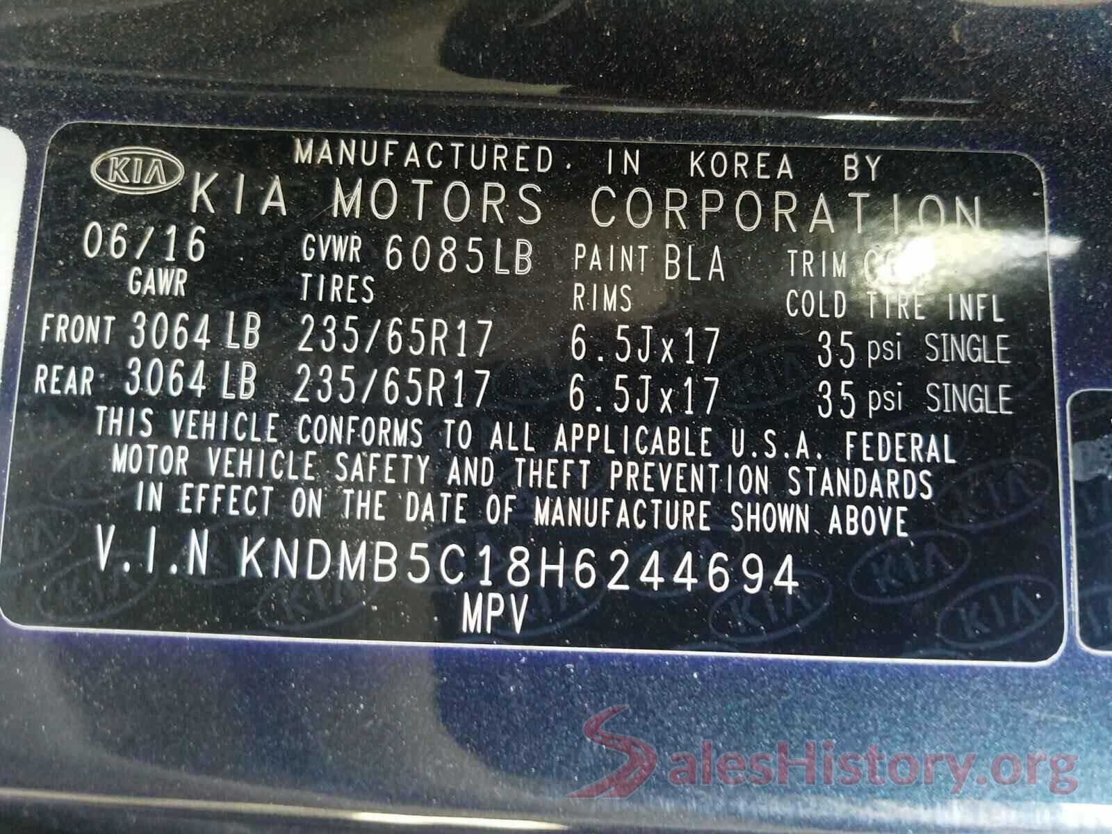 KNDMB5C18H6244694 2017 KIA SEDONA