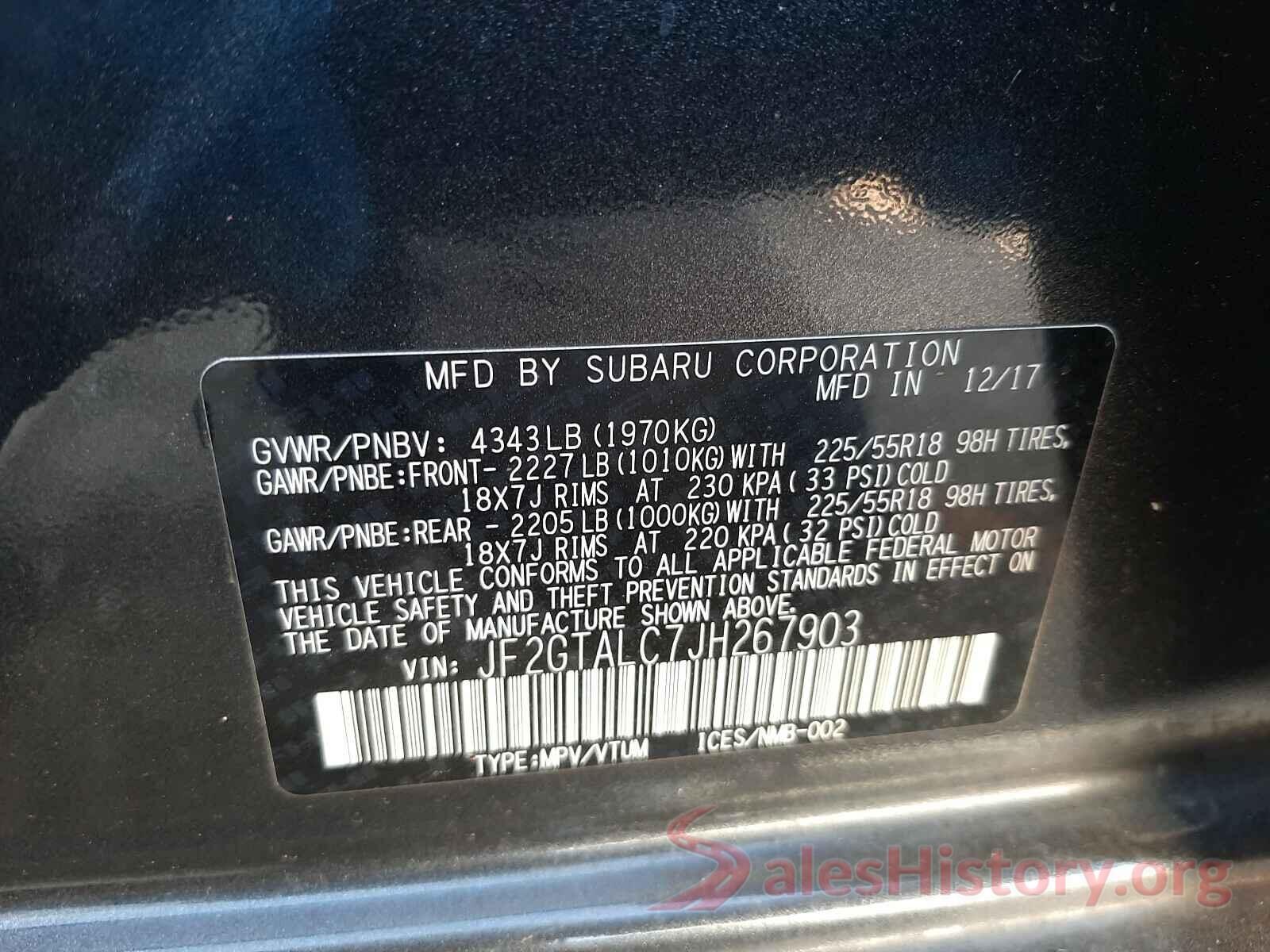 JF2GTALC7JH267903 2018 SUBARU ALL OTHER