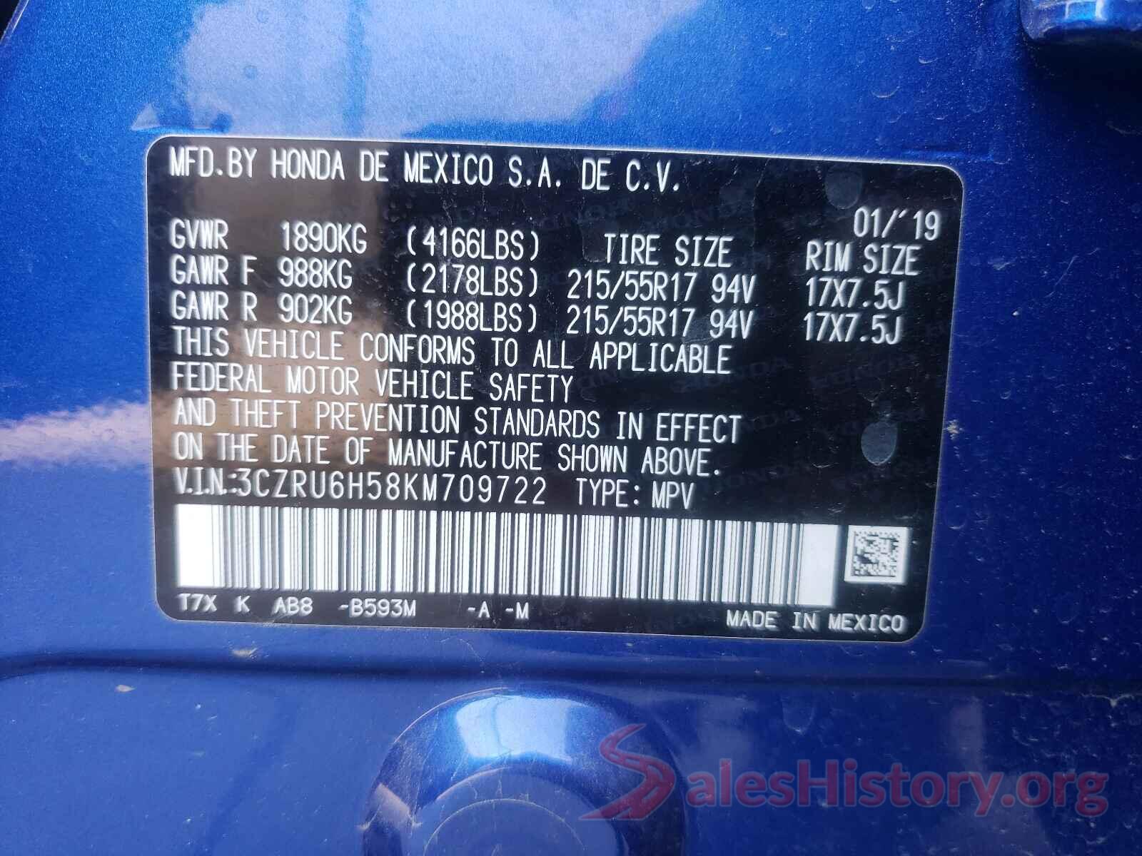 3CZRU6H58KM709722 2019 HONDA HR-V