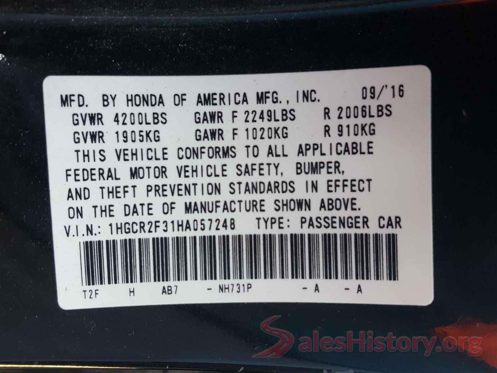 1HGCR2F31HA057248 2017 HONDA ACCORD