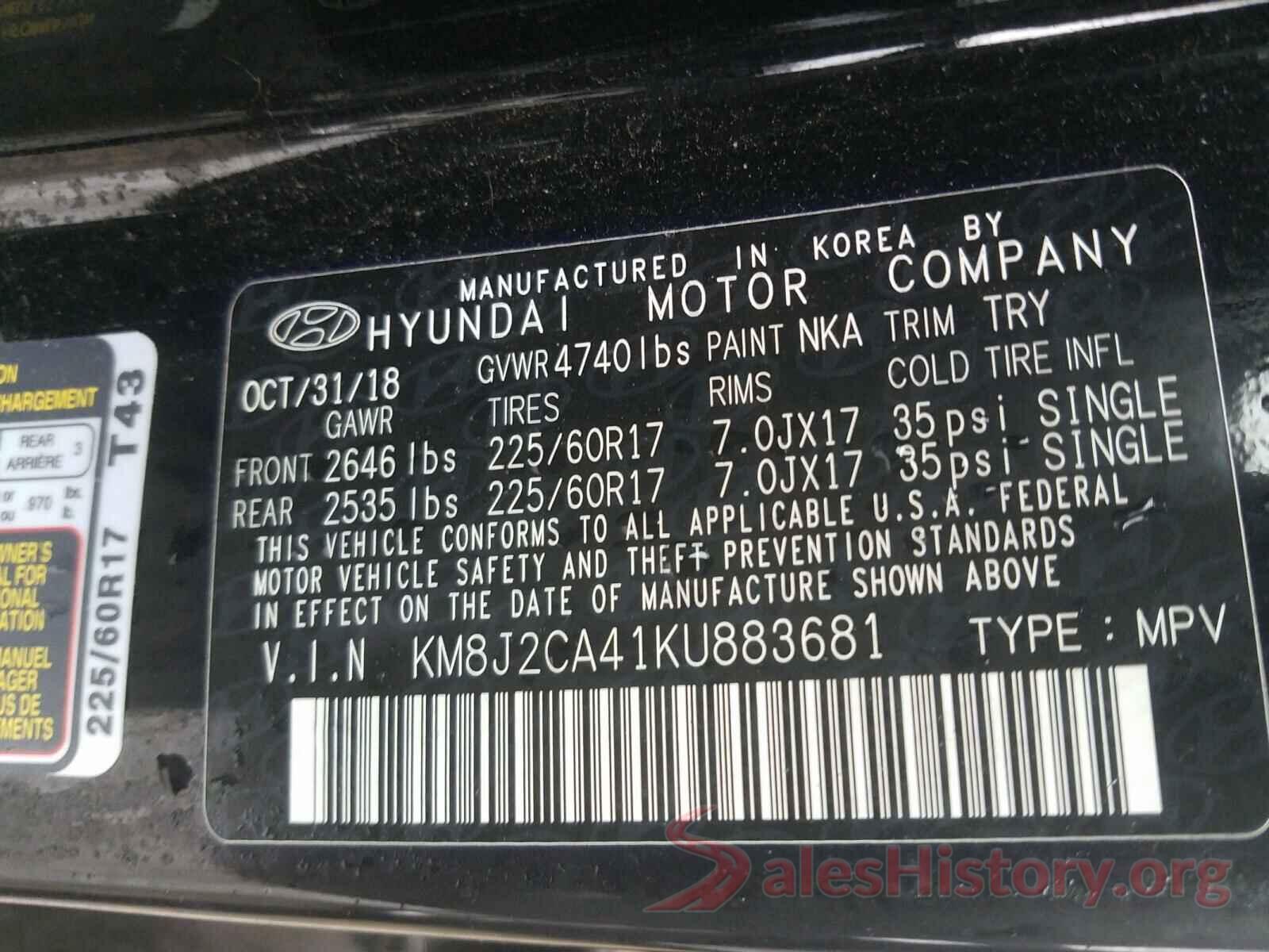 KM8J2CA41KU883681 2019 HYUNDAI TUCSON