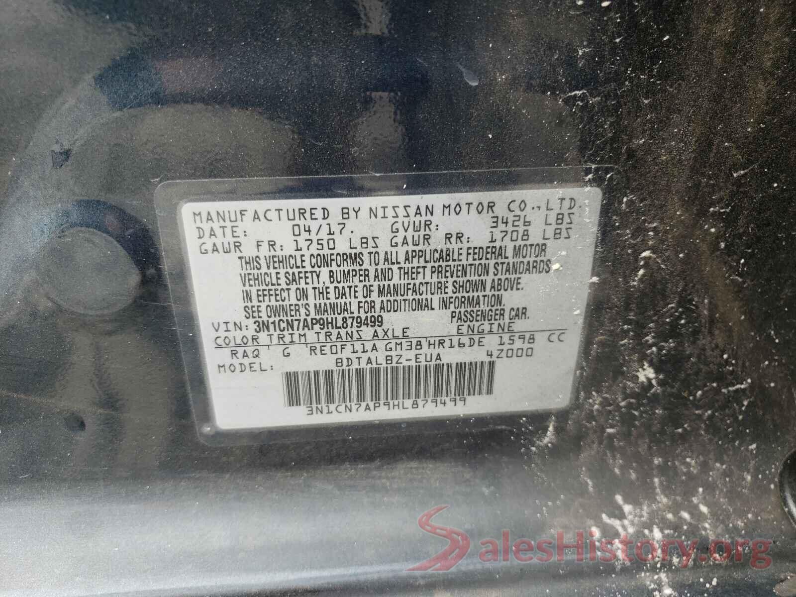 3N1CN7AP9HL879499 2017 NISSAN VERSA