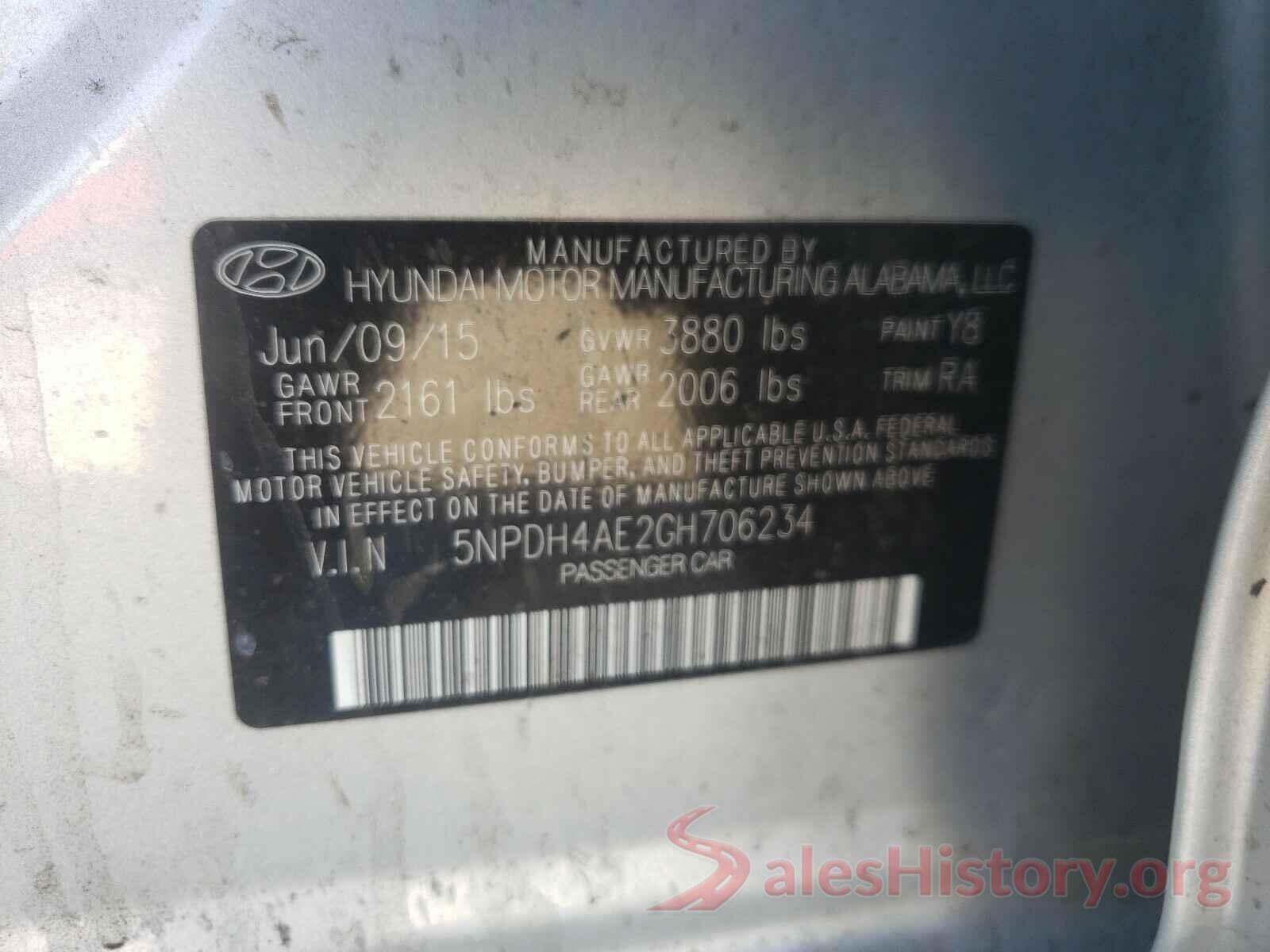 5NPDH4AE2GH706234 2016 HYUNDAI ELANTRA