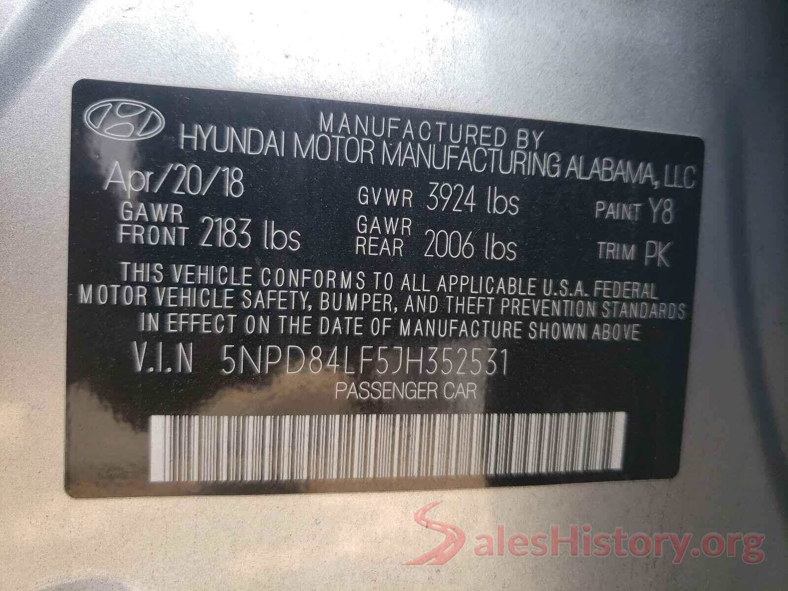 5NPD84LF5JH352531 2018 HYUNDAI ELANTRA