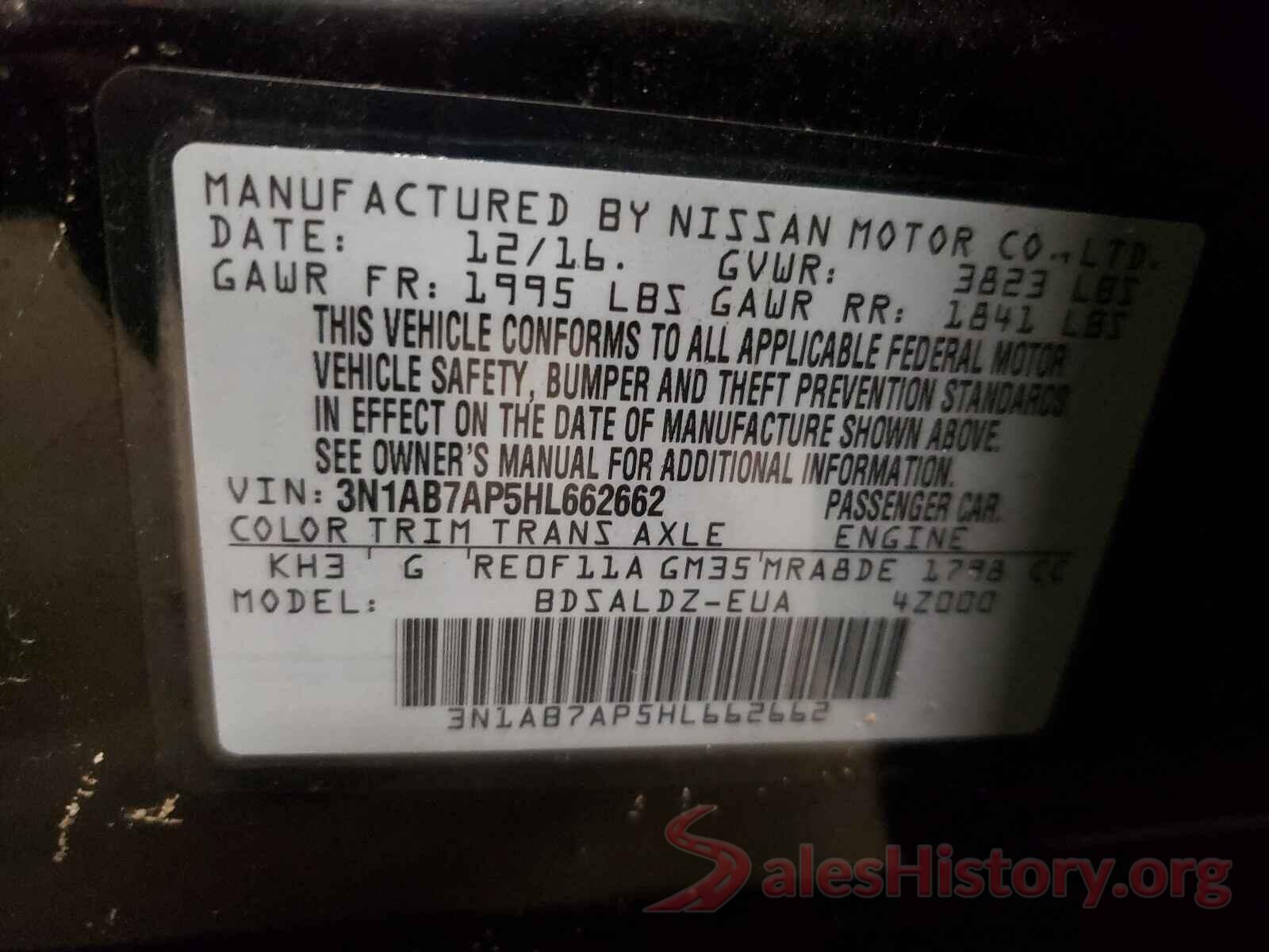 3N1AB7AP5HL662662 2017 NISSAN SENTRA