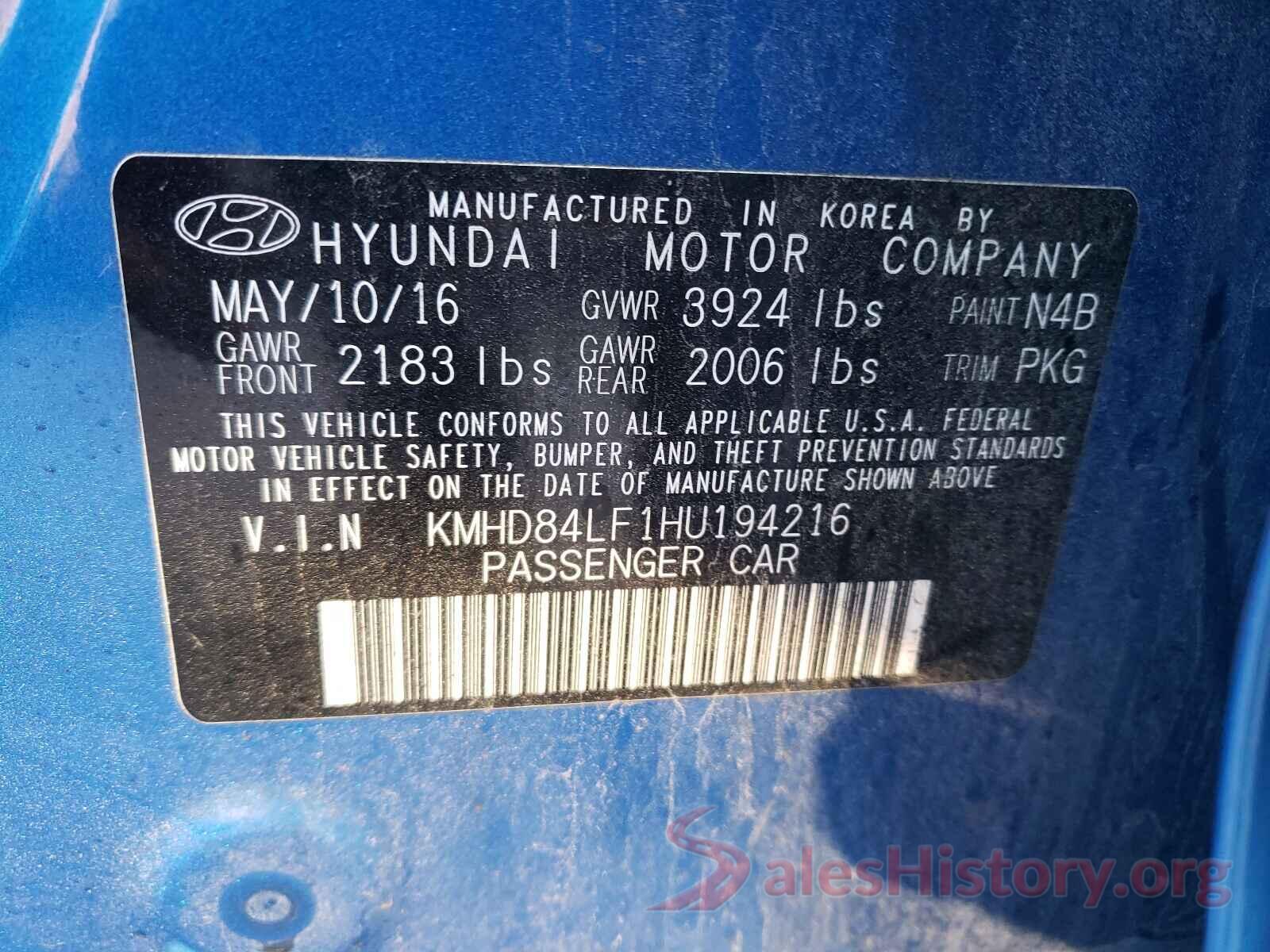 KMHD84LF1HU194216 2017 HYUNDAI ELANTRA