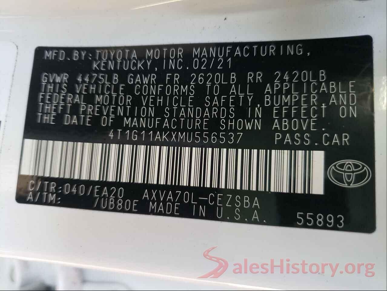 4T1G11AKXMU556537 2021 TOYOTA CAMRY