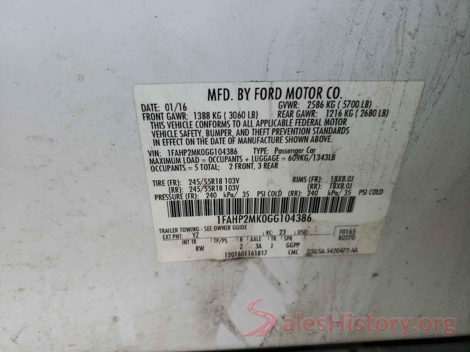 1FAHP2MK0GG104386 2016 FORD TAURUS