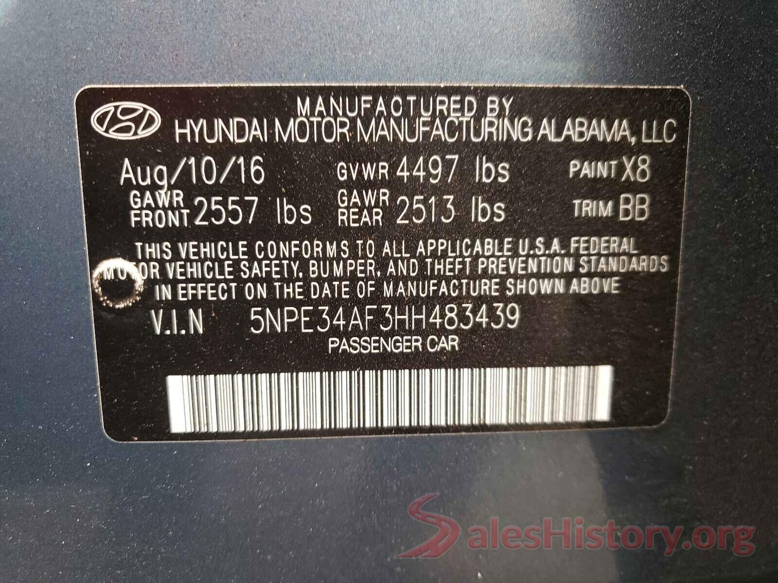 5NPE34AF3HH483439 2017 HYUNDAI SONATA