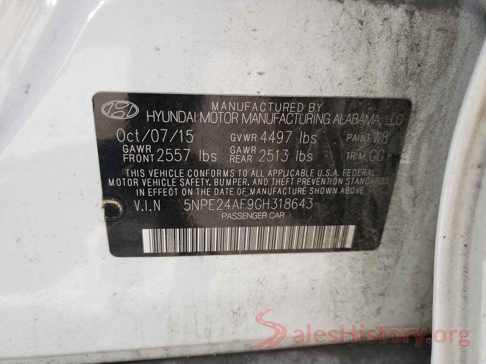 5NPE24AF9GH318643 2016 HYUNDAI SONATA