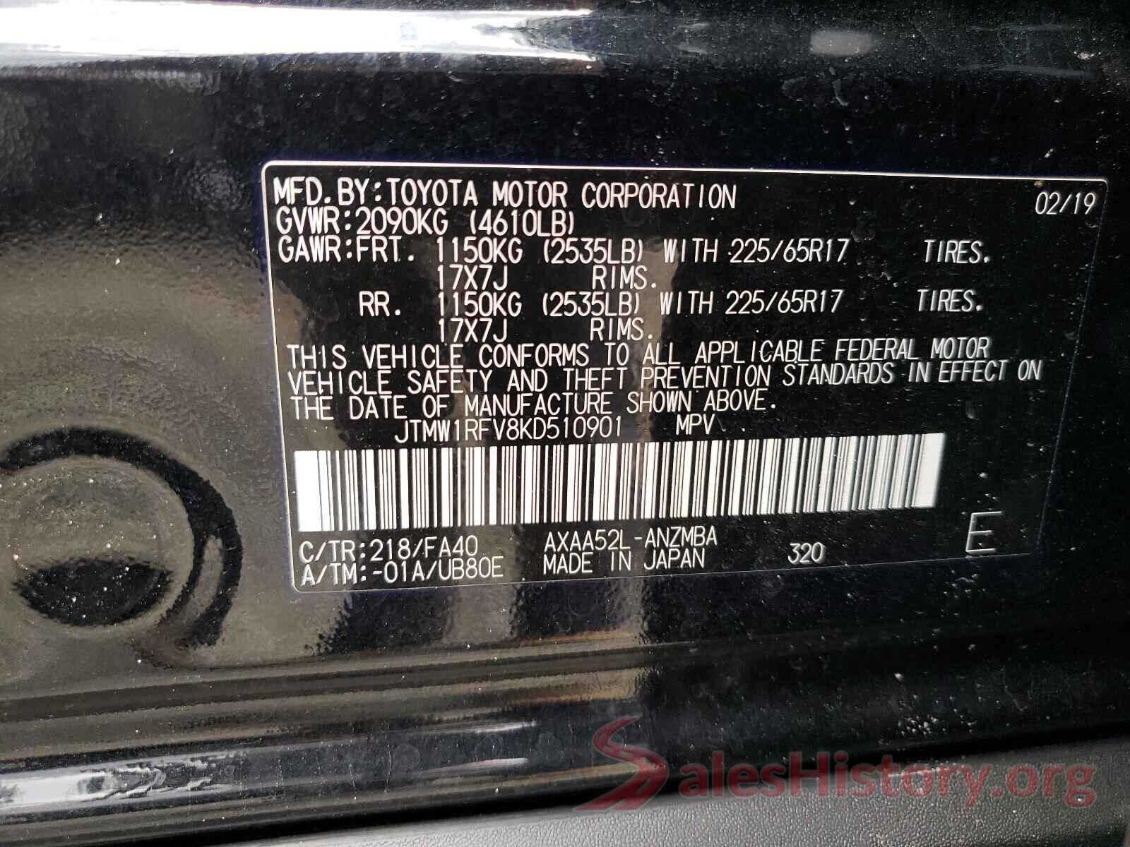 JTMW1RFV8KD510901 2019 TOYOTA RAV4