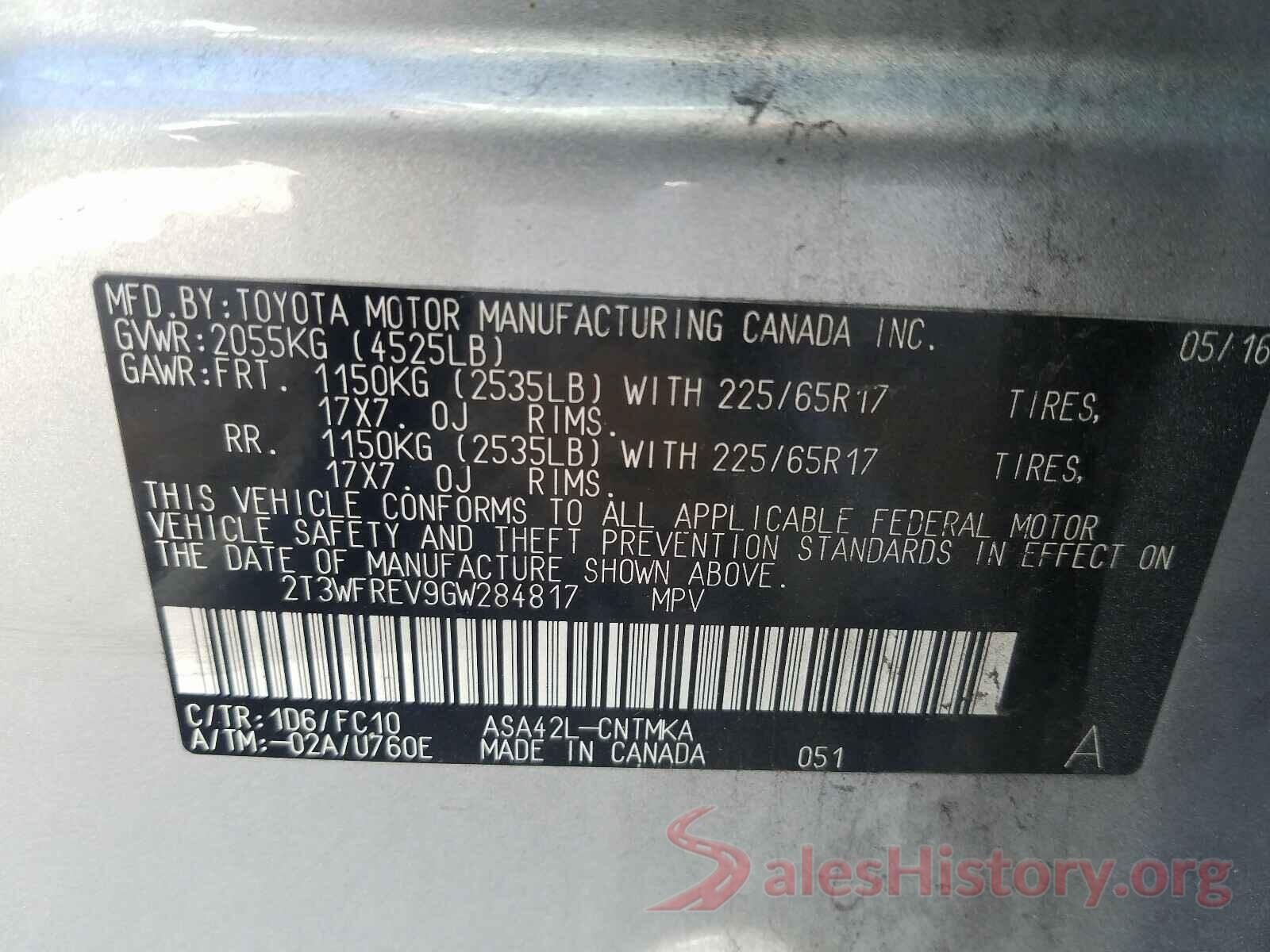 2T3WFREV9GW284817 2016 TOYOTA RAV4