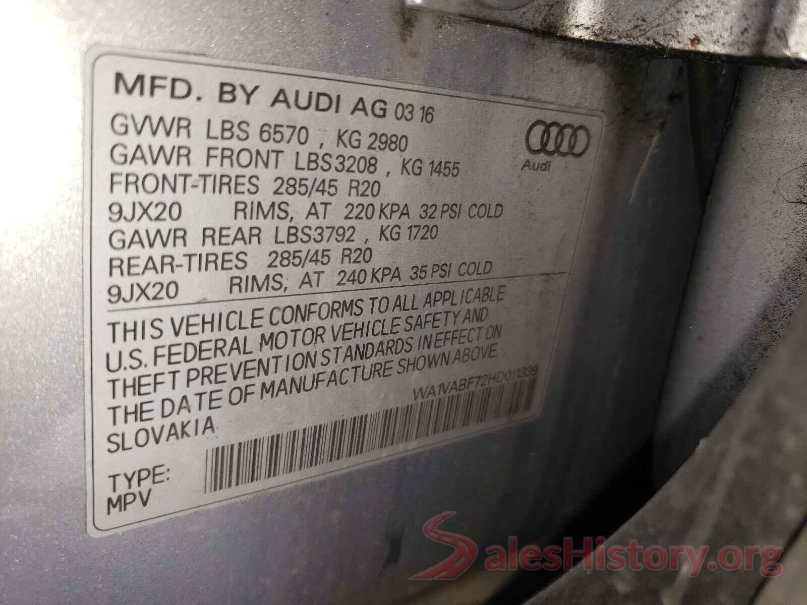 WA1VABF72HD011339 2017 AUDI Q7