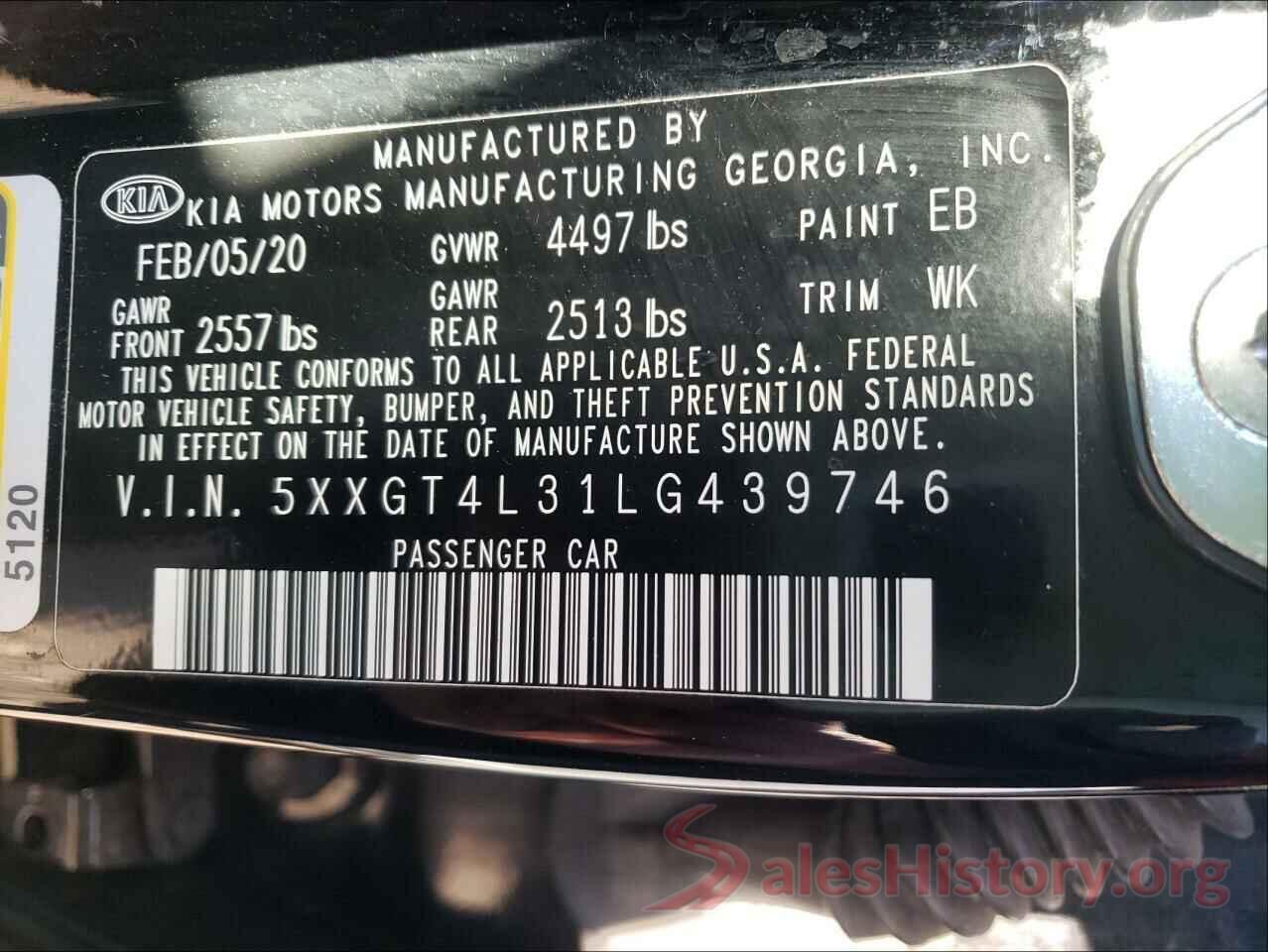 5XXGT4L31LG439746 2020 KIA OPTIMA