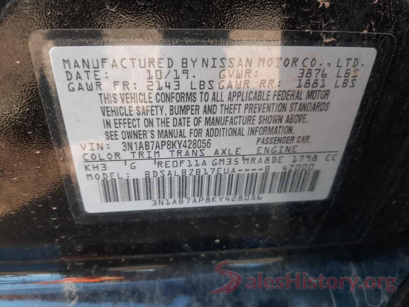 3N1AB7AP8KY428056 2019 NISSAN SENTRA