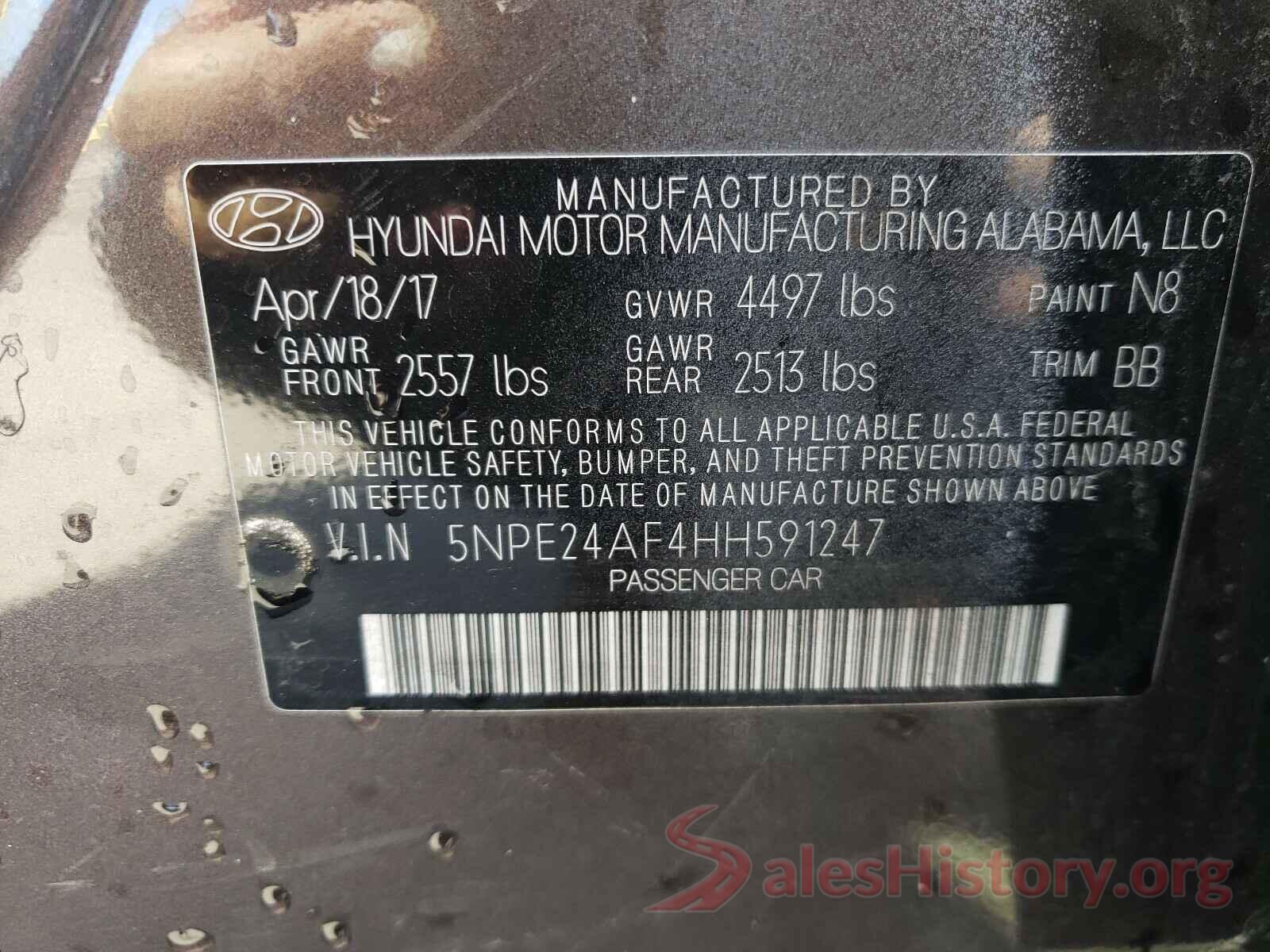 5NPE24AF4HH591247 2017 HYUNDAI SONATA