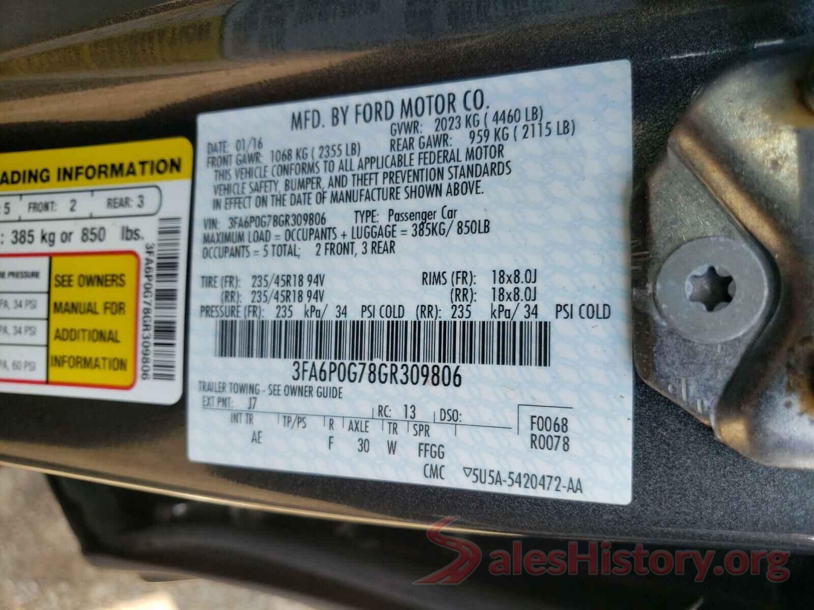 3FA6P0G78GR309806 2016 FORD FUSION