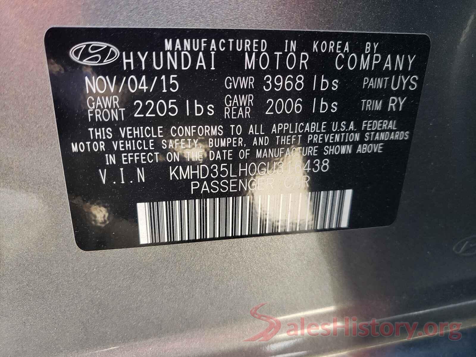 KMHD35LH0GU316438 2016 HYUNDAI ELANTRA