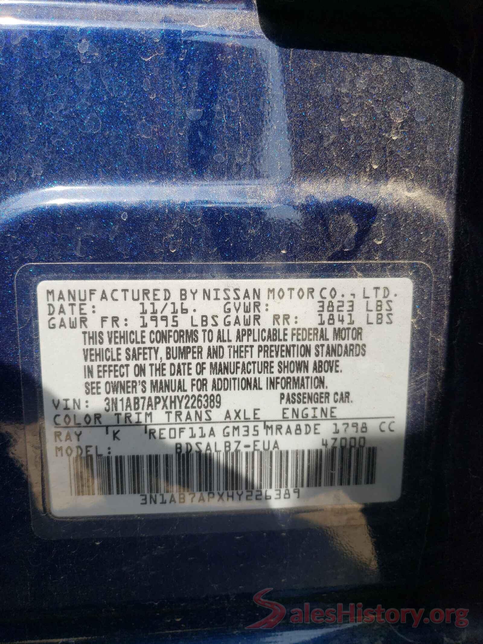 3N1AB7APXHY226389 2017 NISSAN SENTRA