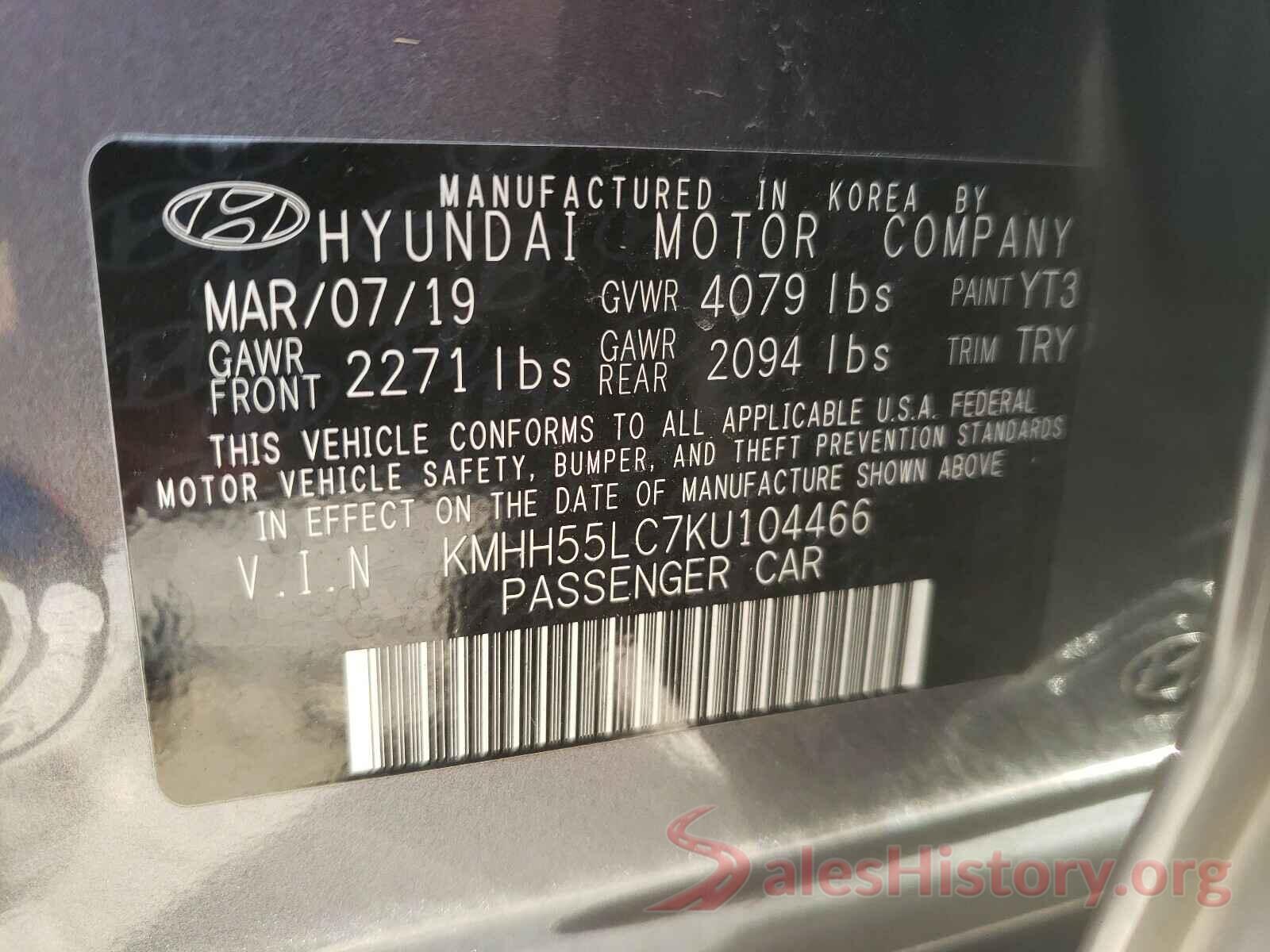 KMHH55LC7KU104466 2019 HYUNDAI ELANTRA