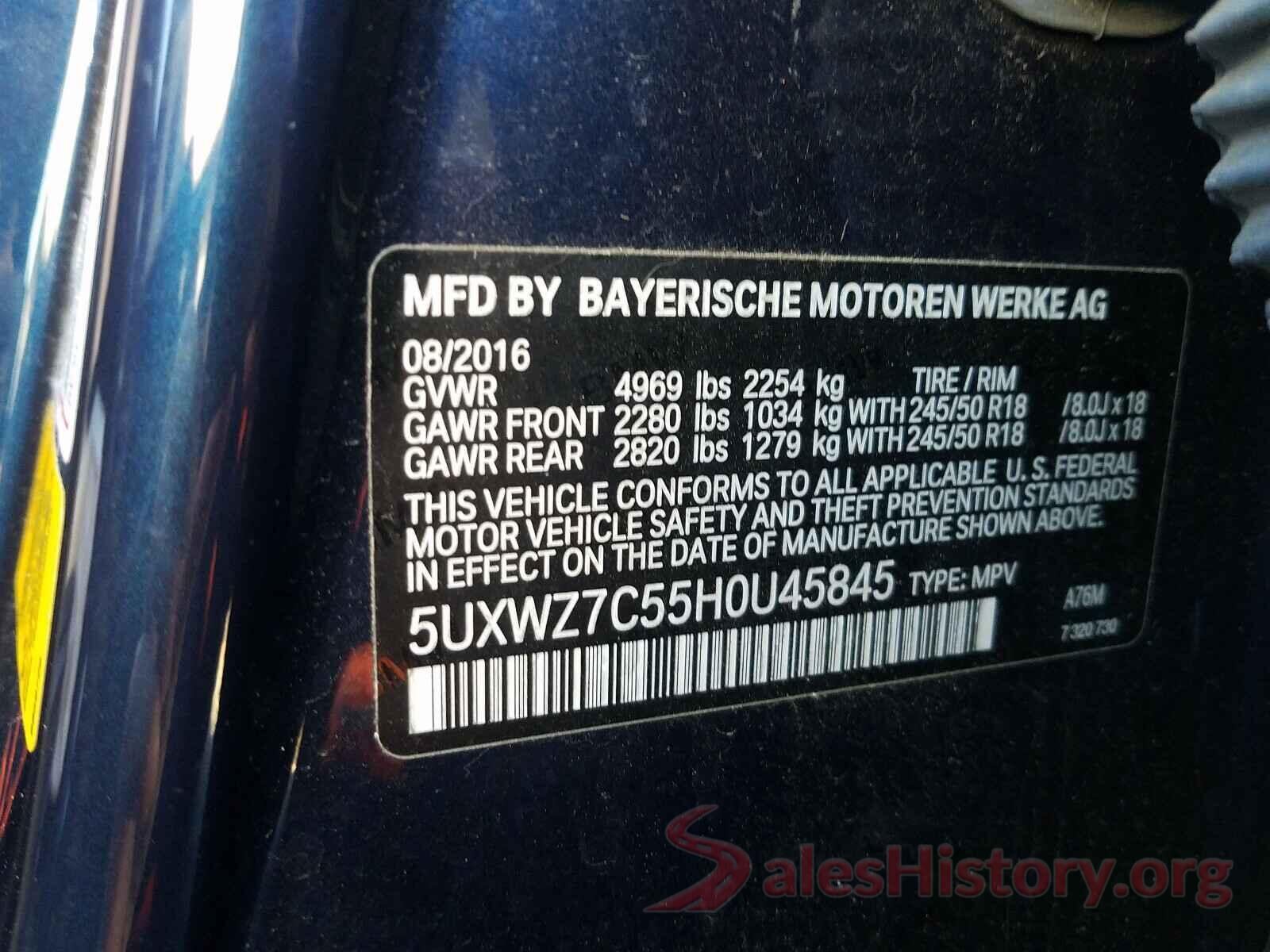 5UXWZ7C55H0U45845 2017 BMW X3