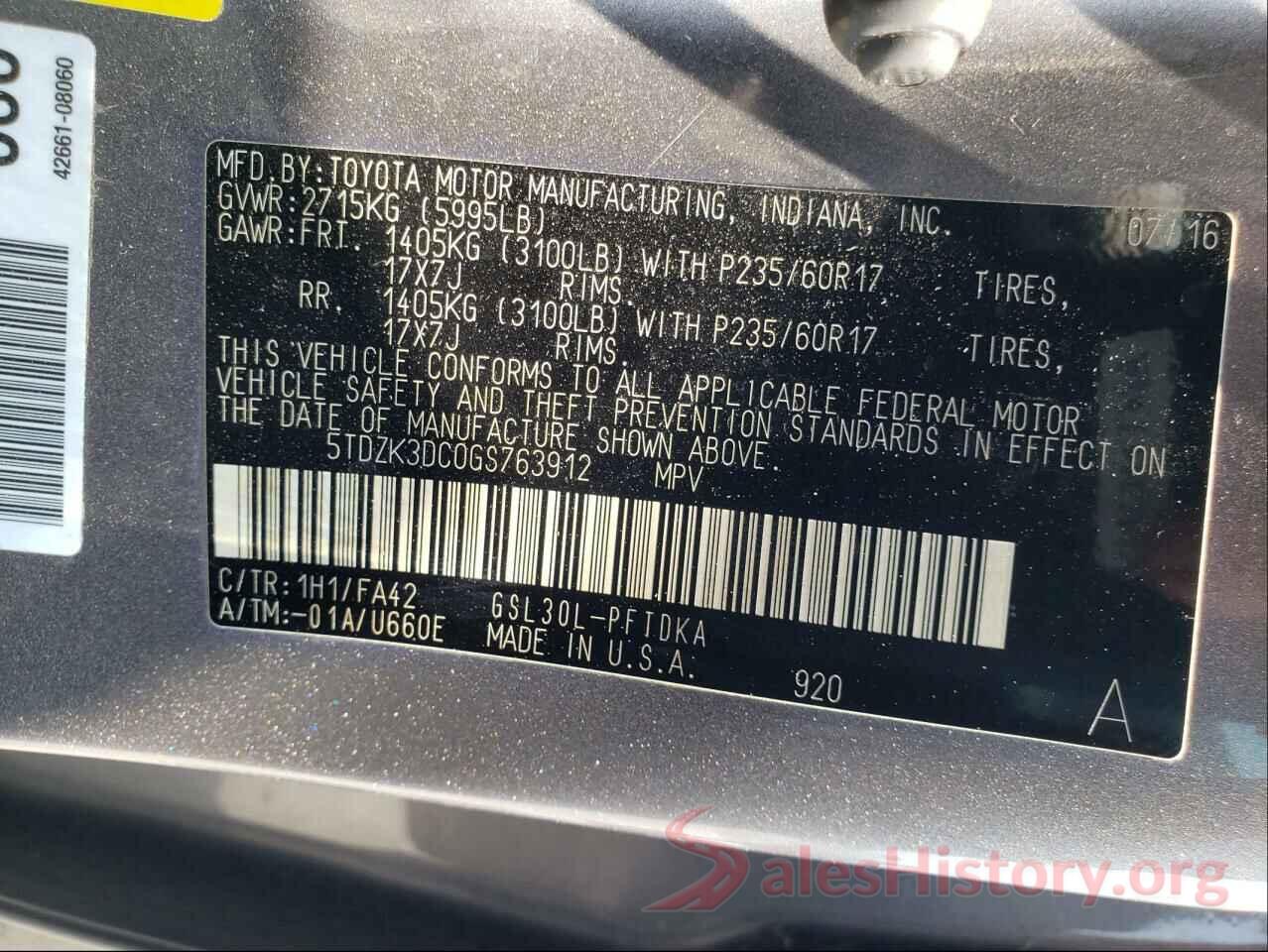 5TDZK3DC0GS763912 2016 TOYOTA SIENNA