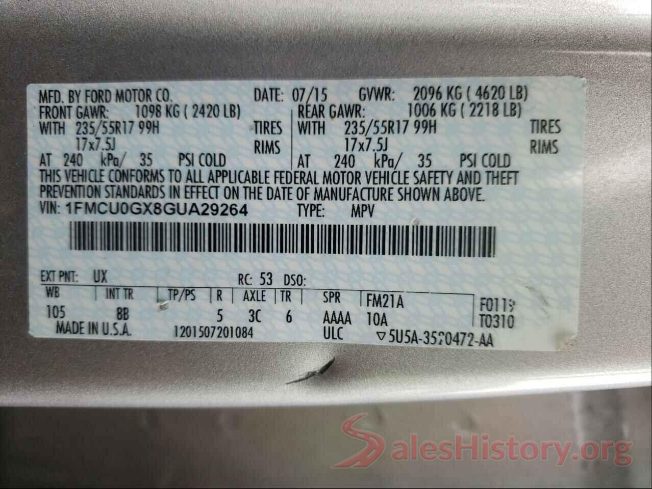 1FMCU0GX8GUA29264 2016 FORD ESCAPE