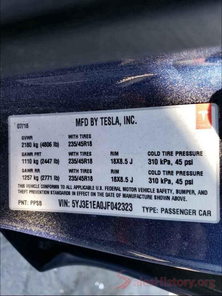 5YJ3E1EA0JF042323 2018 TSMR MODEL S