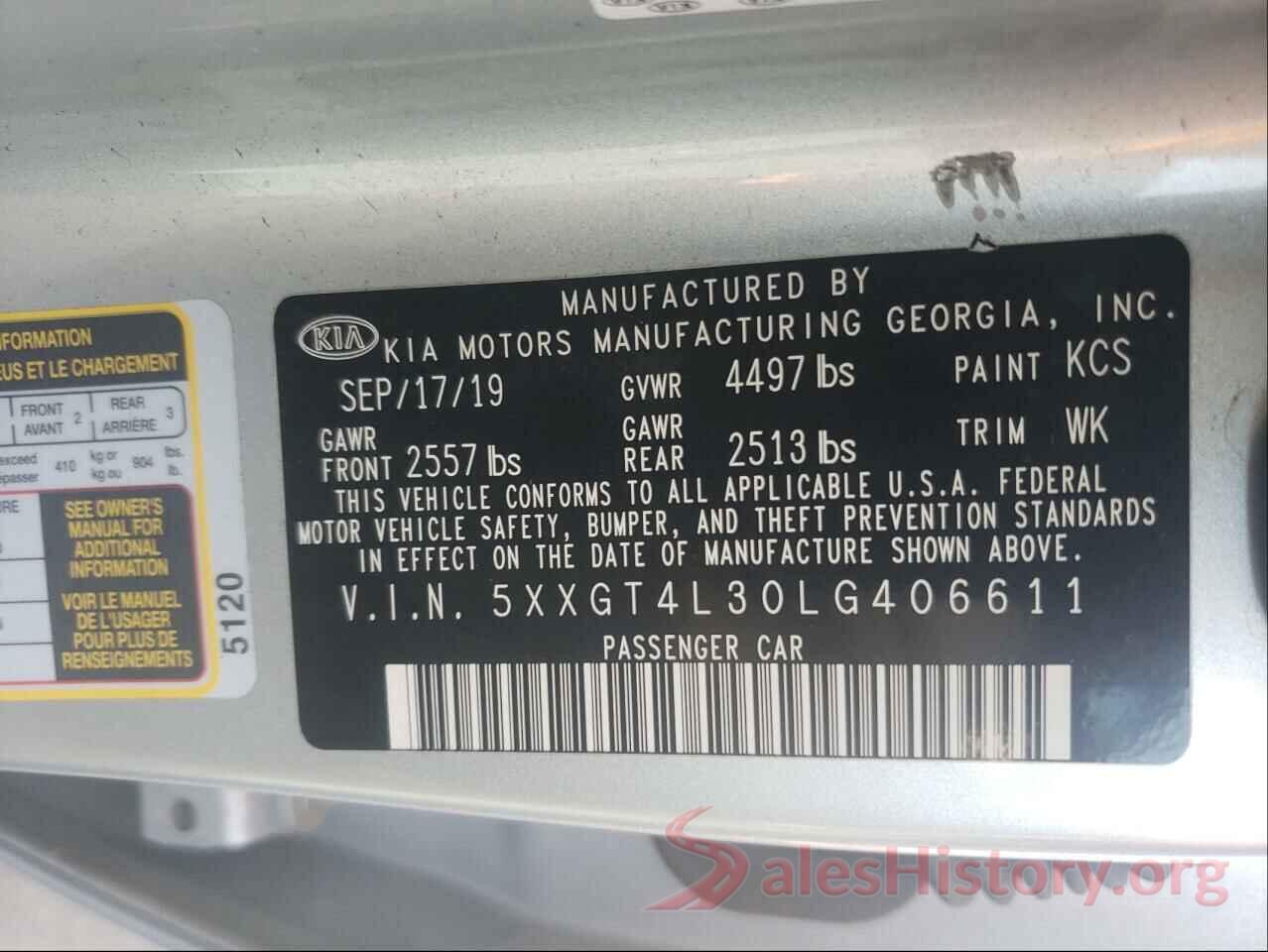 5XXGT4L30LG406611 2020 KIA OPTIMA