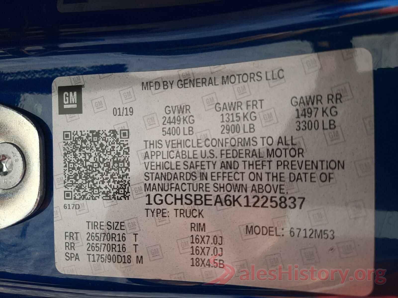 1GCHSBEA6K1225837 2019 CHEVROLET COLORADO