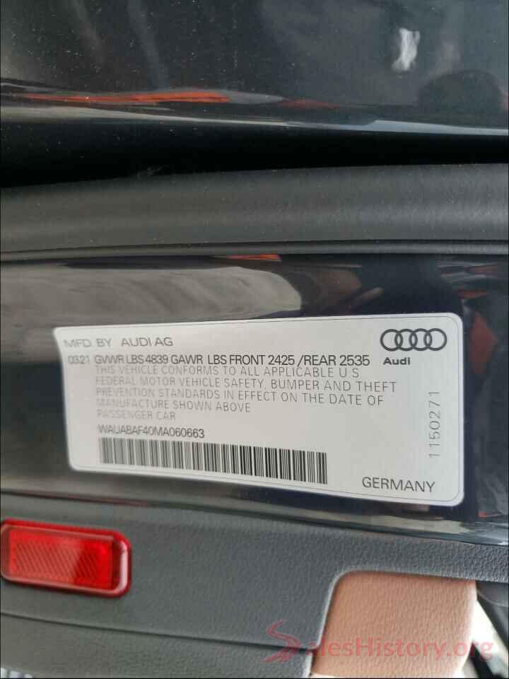 WAUABAF40MA060663 2021 AUDI A4