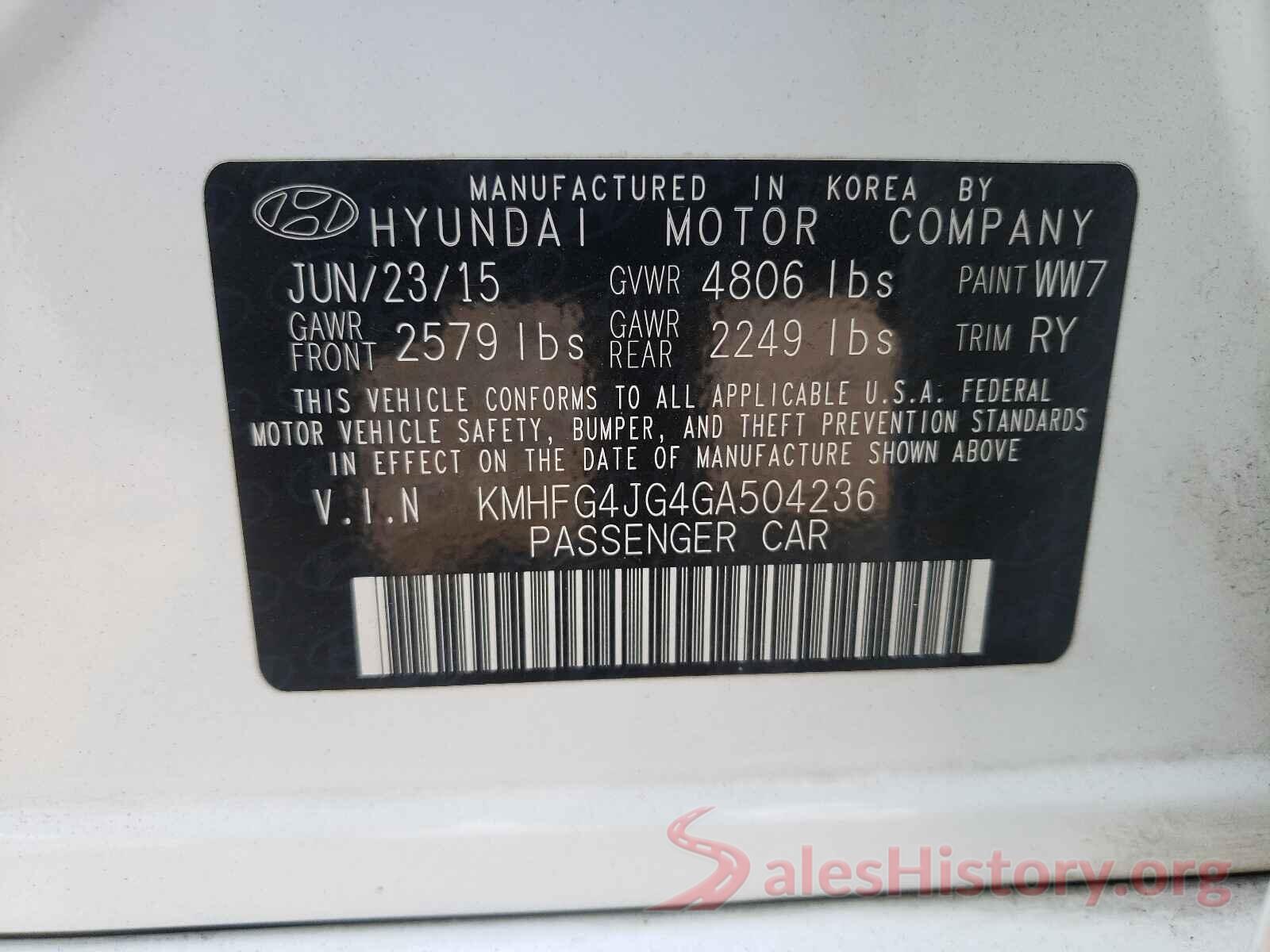 KMHFG4JG4GA504236 2016 HYUNDAI AZERA