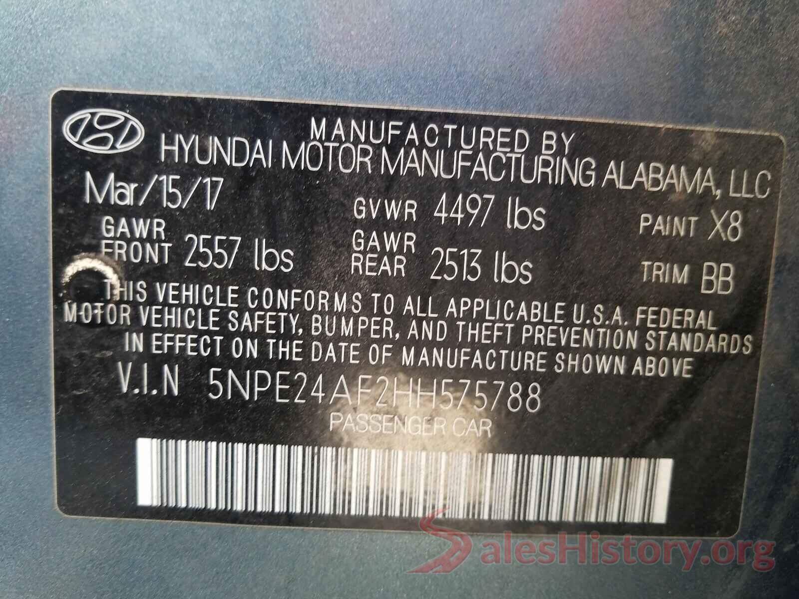 5NPE24AF2HH575788 2017 HYUNDAI SONATA