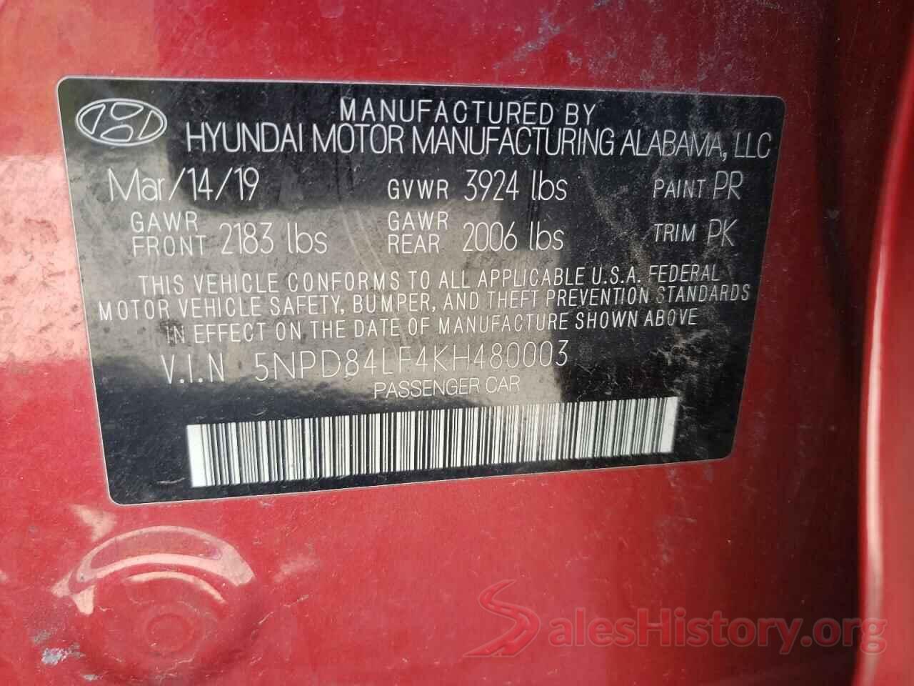 5NPD84LF4KH480003 2019 HYUNDAI ELANTRA