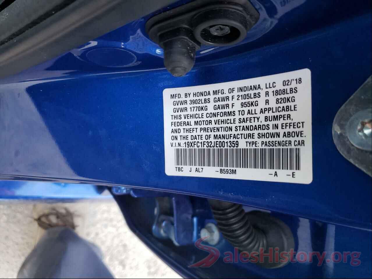 19XFC1F32JE001359 2018 HONDA CIVIC