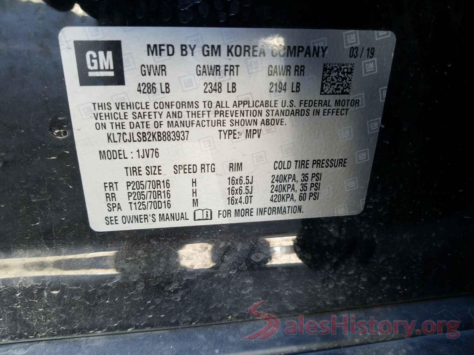 KL7CJLSB2KB883937 2019 CHEVROLET TRAX