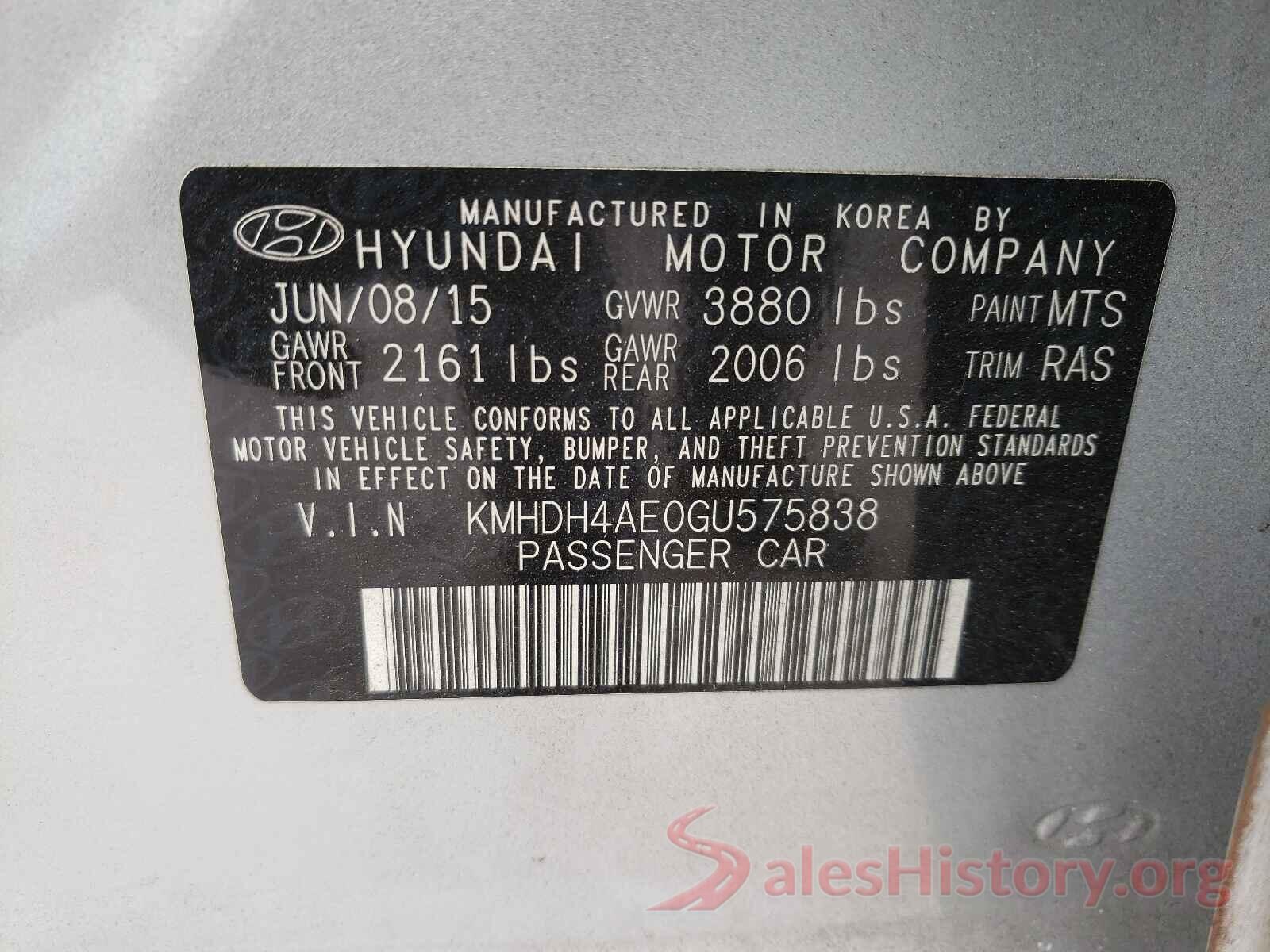 KMHDH4AE0GU575838 2016 HYUNDAI ELANTRA