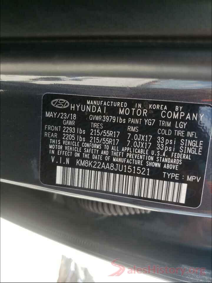 KM8K22AA8JU151521 2018 HYUNDAI KONA